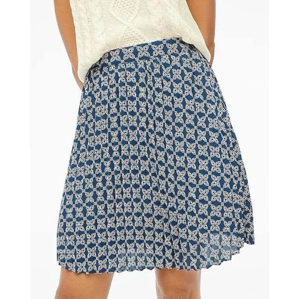 J. Crew Pleated Mini Skirt Size 10 Seaport Blue Preppy Classic Work Country Club